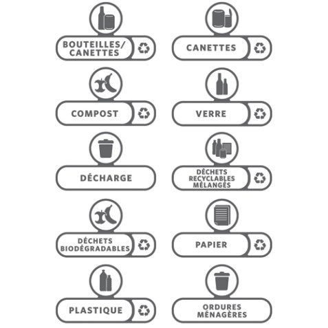 Jeu de 10 étiquettes autocollantes de flux de déchets Blanches pour Collecteur Slim Jim