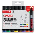 Marqueur uniball uni prockey permanent pointe biseautée tracé 2/5mm encre sans alcool corps plastique pochette 8 unités