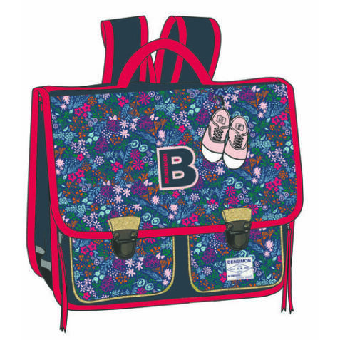 Gibecière BENSIMON Flowers & Glitters 38cm 2 cmpts 38x33x13cm Sérigraphié coloris fleuri