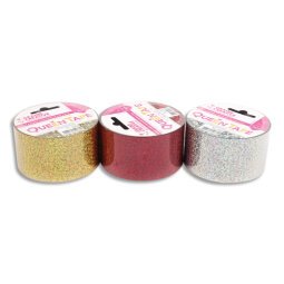 Lot de 3 Rouleaux Queen Tapes, 48 mm x 8 m, assortiment holographique Rouge, Argent et Or