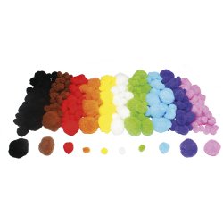 Pack de 300 Pompons coloris Assortis en polypropylène - 4 tailles D1,5 / 2,5 / 3,5 / 4,5 cm