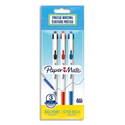 Sachet de 3 stylos bille rétractable 046 pointe moyenne 0,7 mm. Encre Assorties.