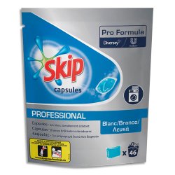 Carton de 184 capsules de Lessive liquide pour linge Blanc dans 4 Sachets refermables de 46 dosettes