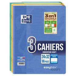 Lot de 3 Cahiers EASYBOOK KRAFT en carte à rabats agrafé 24x32 96 pages 90g Seyès