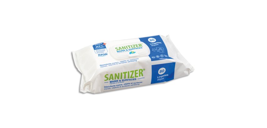 Desinfizierende Reinigungstücher für Hände und Oberflächen Sanitizer - Packung mit 80 Stück