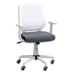 Fauteuil NEWTON en tissus, à mécanisme basculant, blocage 2 positions, assise grise, structure blanche