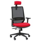 Siège Tecsy dossier maille et assise tissu Rouge, têtière, synchrone, accoudoirs réglables fournis