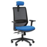 Siège Tecsy dossier maille et assise tissu Bleu, têtière, synchrone, accoudoirs réglables fournis