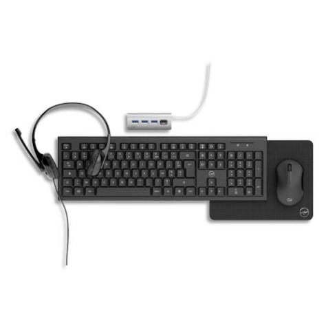 Kit 5en1:Souris sans fil/Clavier sans fil/Hub USB/Casque Jack 3,5mm/Tapis de Souris ML308463