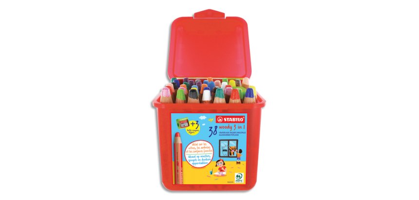 Crayons multi-talents stabilo woody 3en1 + 3 taille-crayons schoolbox de 38