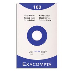 Fiche bristol 125 x 200 mm unie blanche non perforée Exacompta - Boîte de 100