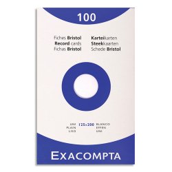 Fiche bristol 125 x 200 mm unie blanche non perforée Exacompta - Boîte de 100