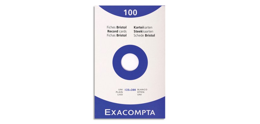 Fiche bristol 125 x 200 mm unie blanche non perforée Exacompta - Boîte de 100