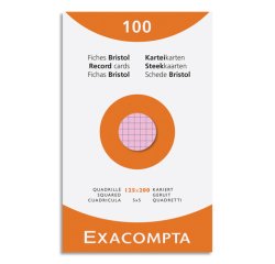Fiche bristol 125 x 200 mm quadrillée 5 x 5 coloris assortis non perforée Exacompta - Boîte de 100