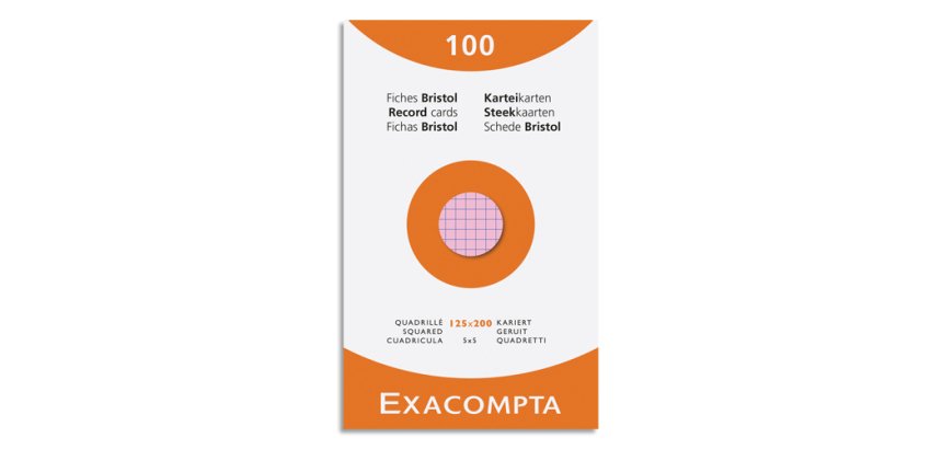 Fiche bristol 125 x 200 mm quadrillée 5 x 5 coloris assortis non perforée Exacompta - Boîte de 100
