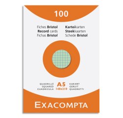 Fiche bristol 148 x 210 mm quadrillée 5 x 5 coloris assortis non perforée Exacompta - Boîte de 100