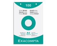 Fiche bristol 148 x 210 mm quadrillée 5 x 5 blanche perforée Exacompta - Boîte de 100