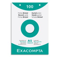 Fiche bristol 148 x 210 mm quadrillée 5 x 5 blanche perforée Exacompta - Boîte de 100