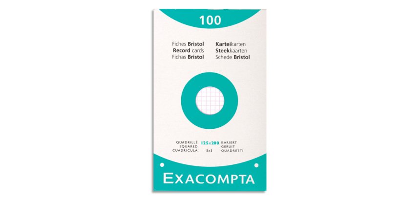 Étui de 100 fiches - bristol blanc quadrillé 5x5 perforé 125x200mm - Blanc