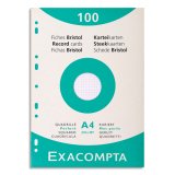 Fiche bristol 210 x 297 mm quadrillée 5 x 5 blanche perforée Exacompta  - Boîte de 100