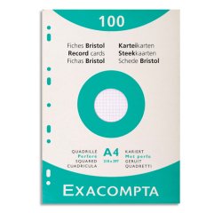 Fiche bristol 210 x 297 mm quadrillée 5 x 5 blanche perforée Exacompta  - Boîte de 100