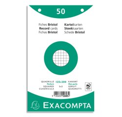 Paquet 50 fiches sous film - bristol quadrillé 5x5 perforé 125x200mm - Blanc