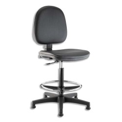 Chaise dessinateur haut tapissé tissu napel noir, contact permanent, repose-pieds, base sur patins