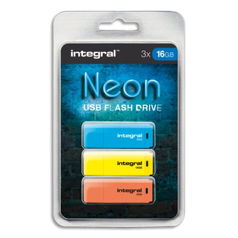 Pack de 3 clés USB 2.0 16Go Bleue/Jaune/Orange INFD16GBNEONBLYLOR