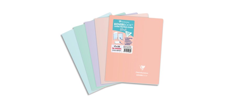 Cahier piqué Koverbook Blush 17x22cm 96 pages grands carreaux couverture polypropylène opaque bicolore Couleur aléatoire. - Assortis