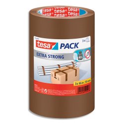 Lot de 3 Adhésifs d'emballage Extra Strong en PVC, 52 microns - H50 mm x L66 mètres Havane