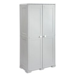 Armoire haute 2 portes avec emplacement balai en polypropylène Gris clair/Noir L79 x H164 x P43 cm