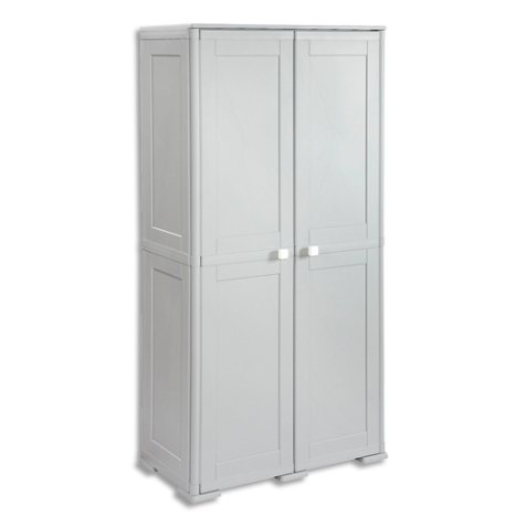 Armoire haute 2 portes avec emplacement balai en polypropylène Gris clair/Noir L79 x H164 x P43 cm