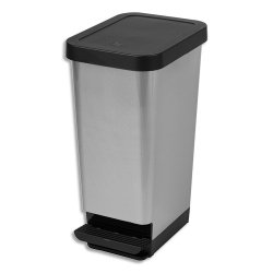 Poubelle à pédale 45 Litres Gris clair carbone en PP, tringlerie en acier, Dim. L29 x H61 x P38,7 cm