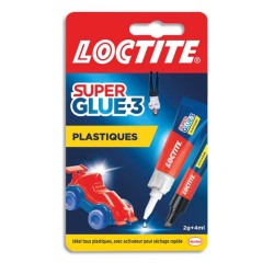 LOCTITE Colles Cyanoacrylates SUPERGLUE-3 Spécial Plastiques Tube 2g + Styl