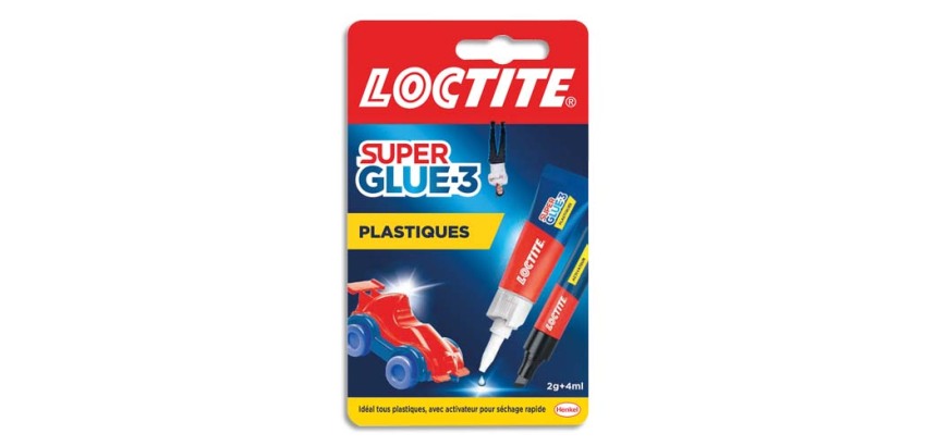 Colle pour plastiques Super glue3  Loctite - Tube de 2 g + 4 ml