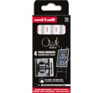 Marqueur craie effaçable Uni-Ball Chalk pointe ogive 0,9 à 1,3 mm blanc - Pochette de 4