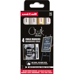 Marqueur effaçable craie Uni Ball Chalk pointe ogive de 1,8 à 2,5 mm - Pochette de 4 couleurs assorties