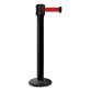 Poteau en acier noir H100 cm + enrouleurs à sangle rouge L4,3m x H5cm, base lestée à roulettes D33cm