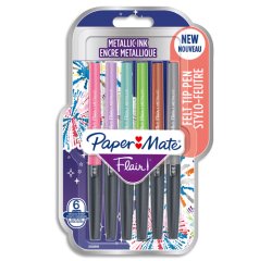 Blister 6 stylos-feutres paper mate flair metallic     coloris assortis