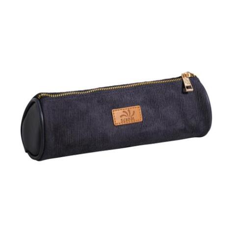 Fourre tout velours 1 cmpt Dos rond cuir vegan SCHOOL VELVET ROUND 23cm coloris marine