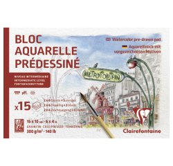 Aquarelle Prédessiné Paris bloc collé 15F 10x15cm 300g