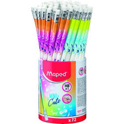 De 72 Crayons Graphite MINI CUTE HB, embout gomme, coloris assortis