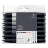 Set de 12 promarker brush + 1 blender - tons neutres