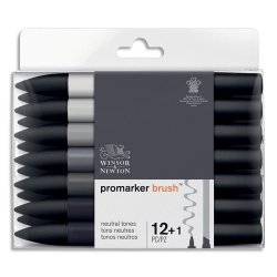 Set de 12 promarker brush + 1 blender - tons neutres