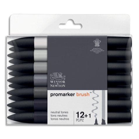Set de 12 promarker brush + 1 blender - tons neutres