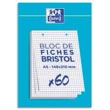 Fiche bristol 14,8 x 21 cm 5 x 5 blanc perforée Oxford - Bloc de 60