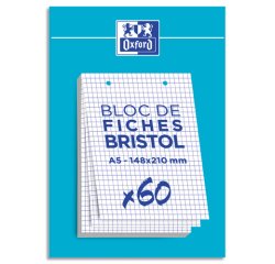 Fiche bristol 14,8 x 21 cm 5 x 5 blanc perforée Oxford - Bloc de 60