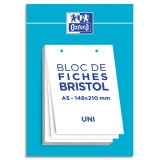 Fiche bristol perforées 14,8 x 21 cm uni blanc Oxford -Bloc de 30