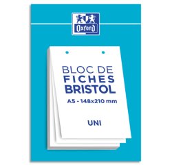 Fiche bristol perforées 14,8 x 21 cm uni blanc Oxford -Bloc de 30