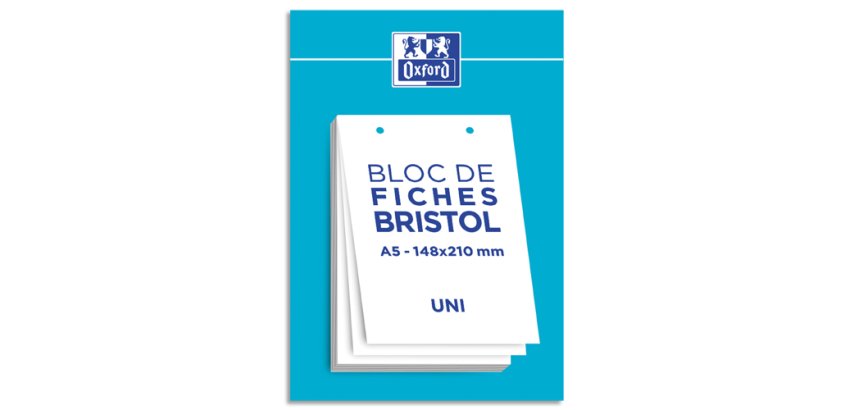 Fiche bristol perforées 14,8 x 21 cm uni blanc Oxford -Bloc de 30
